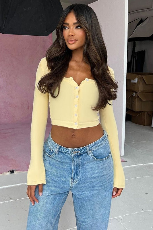 Fresh Knit Cropped Long Sleeve Blouse