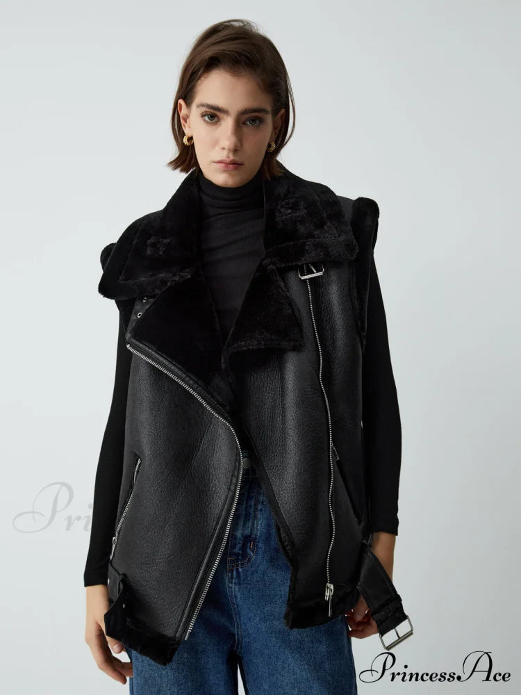 Faux Fur Graceful Leather Vest Black / S Vests