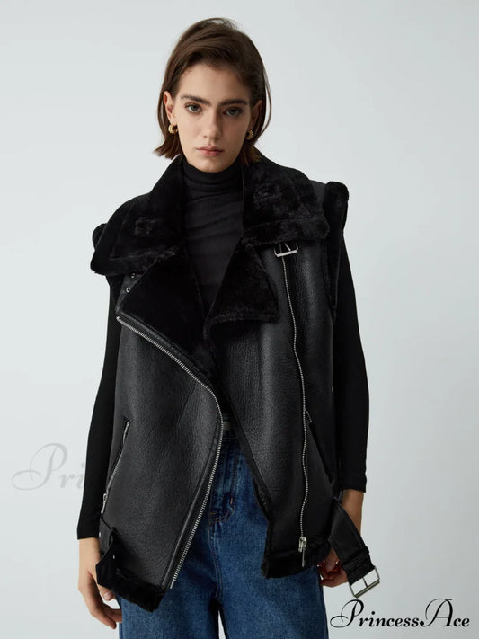 Faux Fur Graceful Leather Vest Black / S Vests