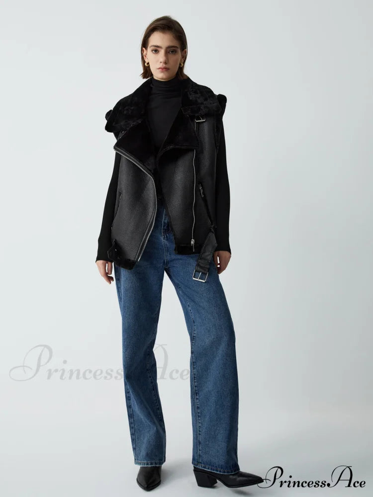 Faux Fur Graceful Leather Vest Vests