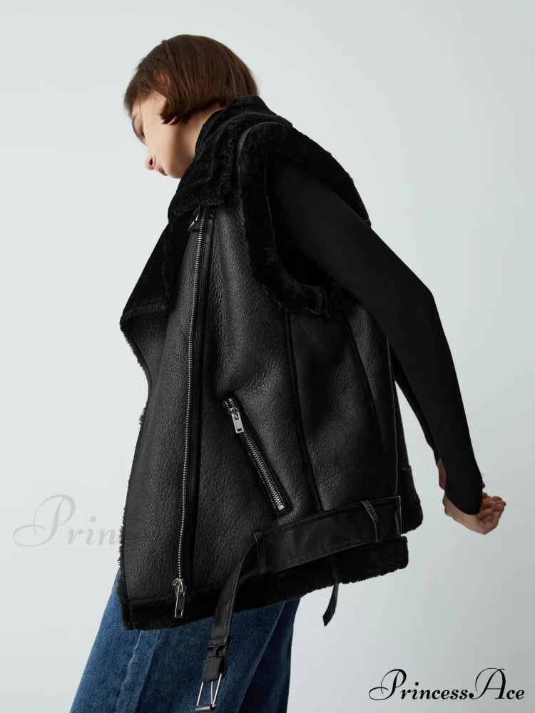 Faux Fur Graceful Leather Vest Vests