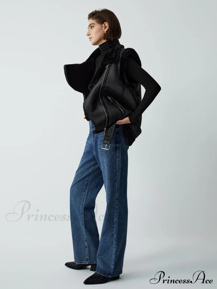 Faux Fur Graceful Leather Vest Vests