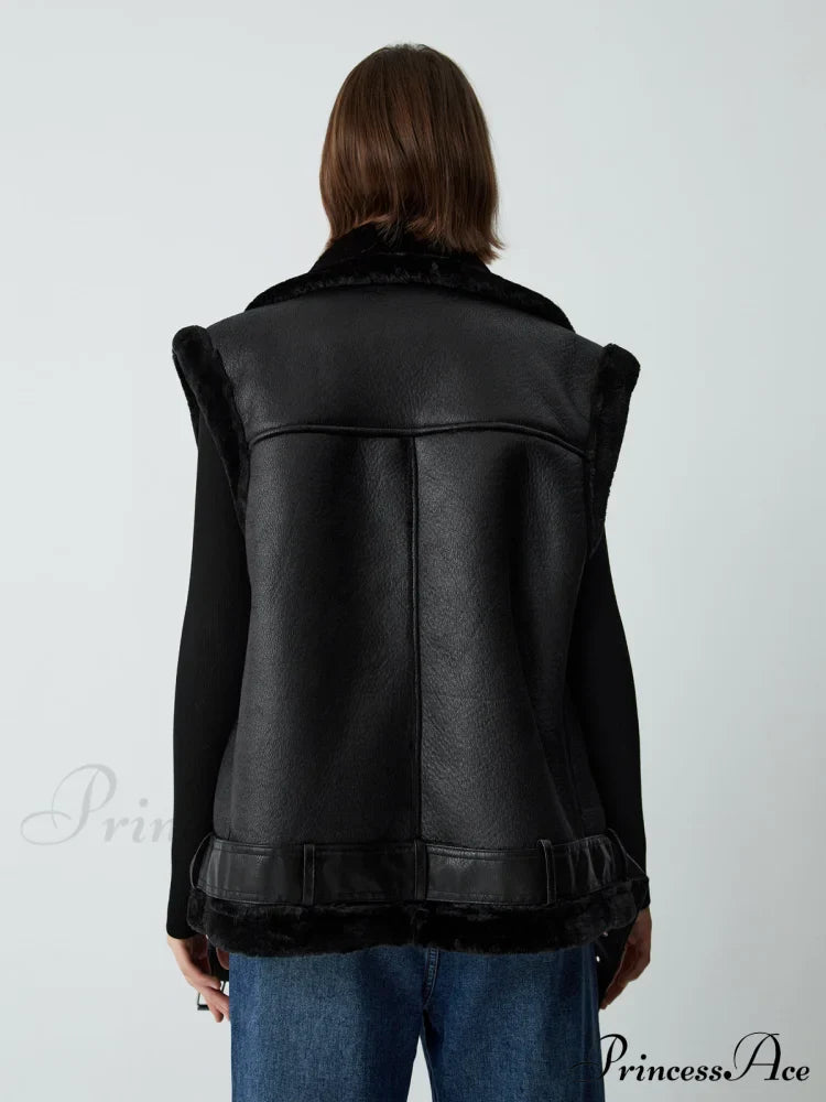 Faux Fur Graceful Leather Vest Vests