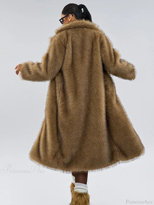 Faux Fur Lapel Loose Long Sleeve Overcoat