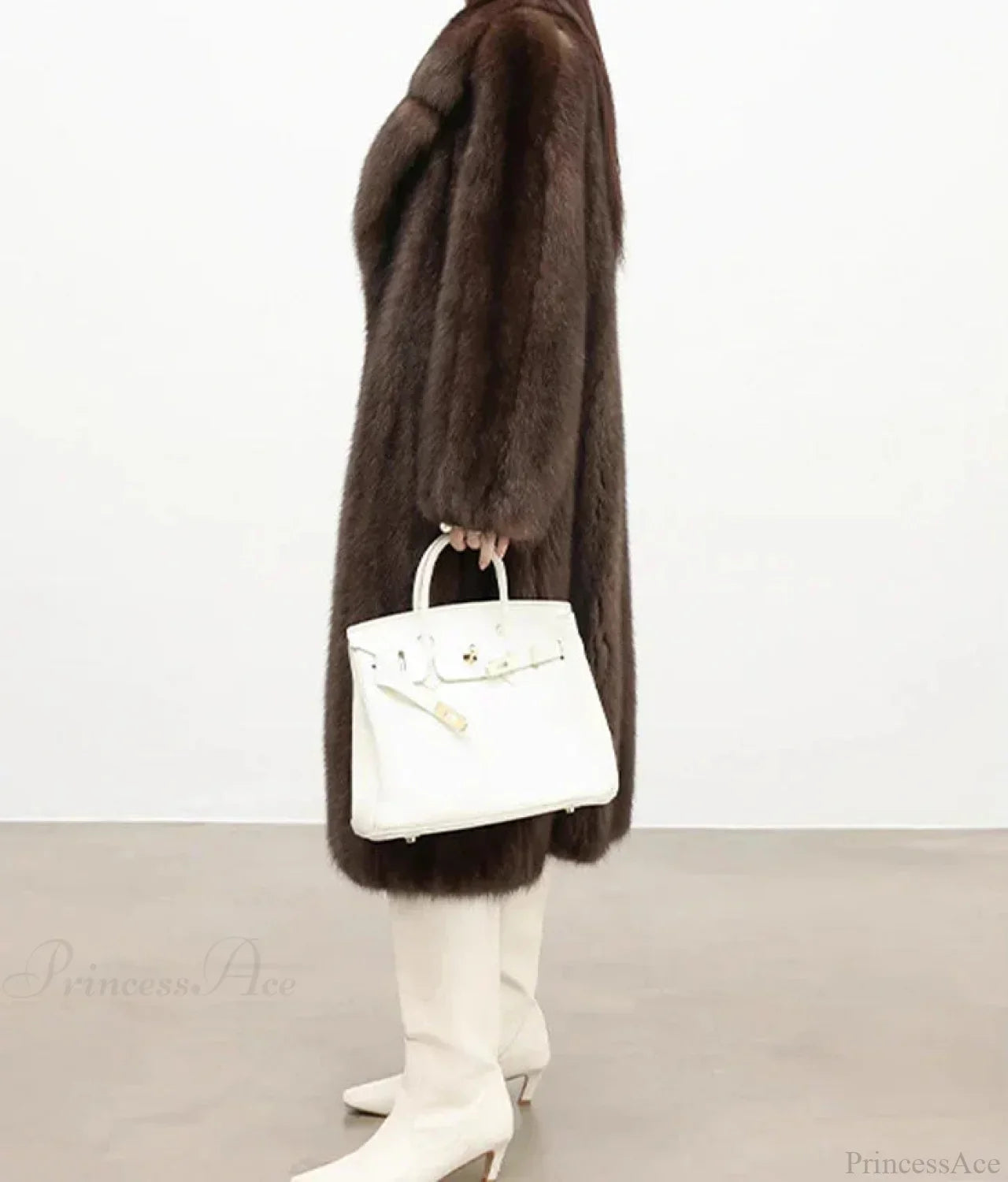Faux Fur Lapel Pit Fabric Drape Overcoat
