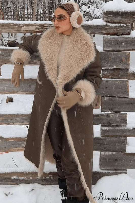 Faux Fur Reversible Long Collared Overcoat