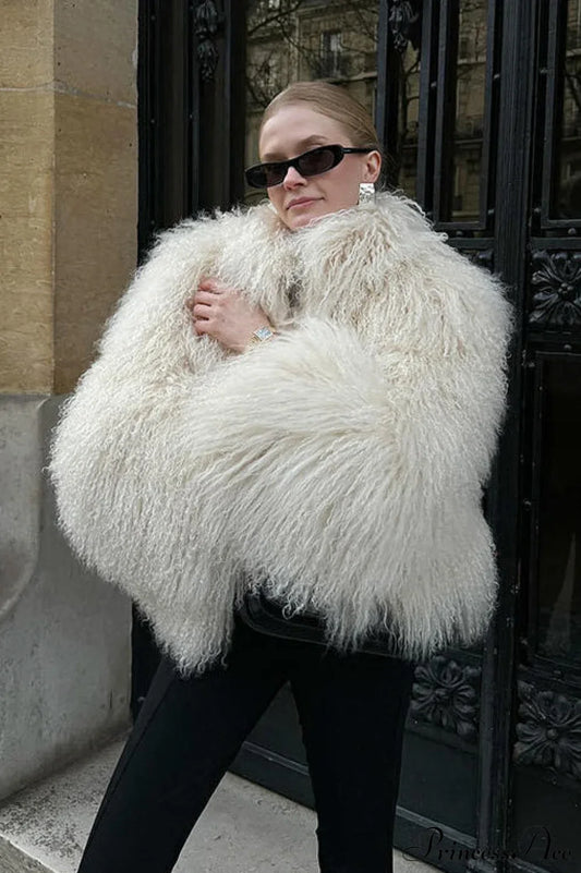 Faux Fur Shearling Short Cardigan Jacket Coat