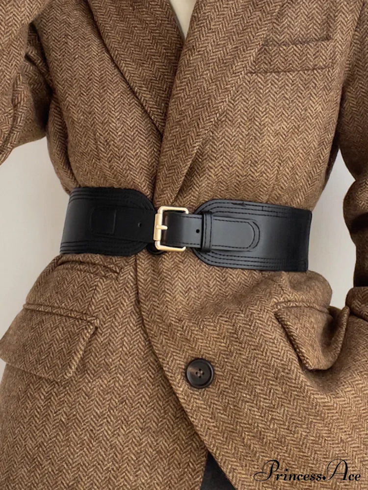 Faux Leather Graceful Buckle Corset Belt Black / One Size Belts