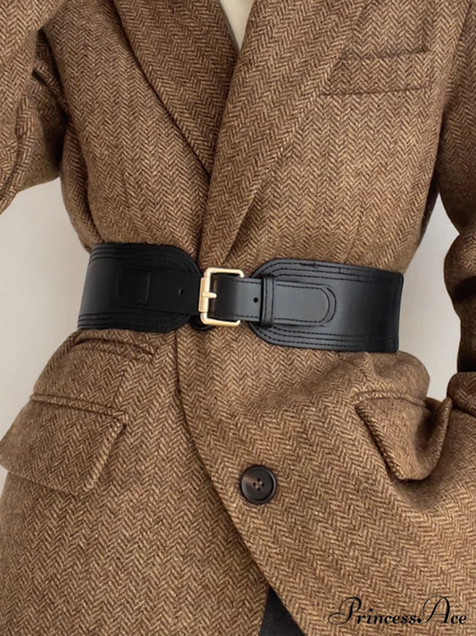 Faux Leather Graceful Buckle Corset Belt Black / One Size Belts