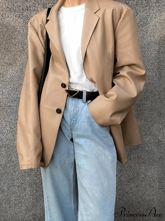 Faux Leather Graceful Structured Jacket Apricot / S Pu Jackets