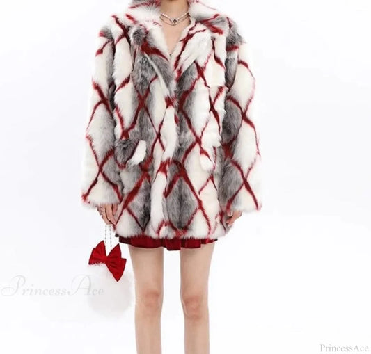 Faux Mink Fur Red Coat Coats-241208