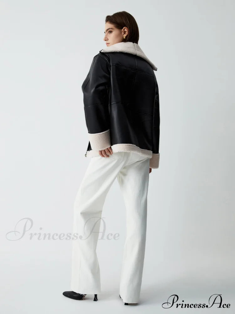 First Choice Sherpa Lined Modern Shearling Leather Flight Jacket Fleece Jackets