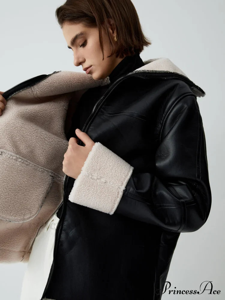 First Choice Sherpa Lined Modern Shearling Leather Flight Jacket Fleece Jackets