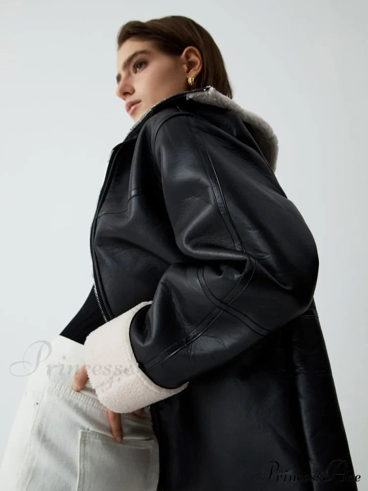 First Choice Sherpa Lined Modern Shearling Leather Flight Jacket Fleece Jackets