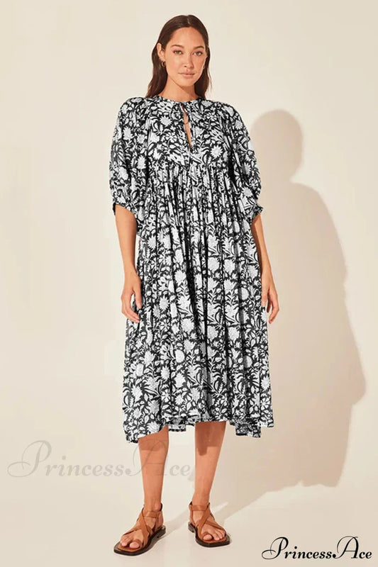 Fitshinling Boho Vintage Lantern Sleeve Dress