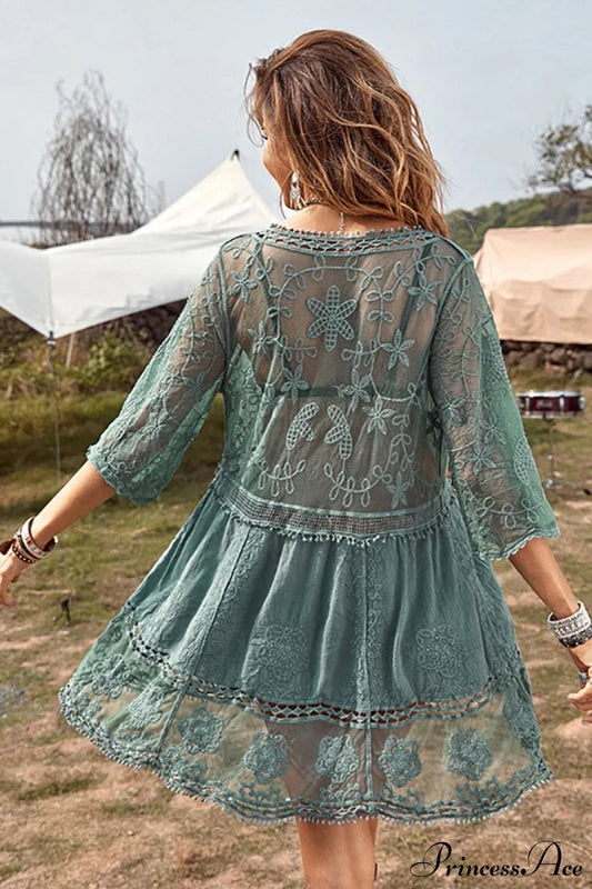 Fitshinling V-neck Sheer Lace Boho Cover-up
