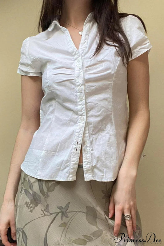 Fitted Button-Down Ruched Blouse