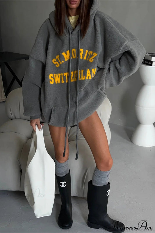 Fleece Letter Print Oversized Comfy Hoodie