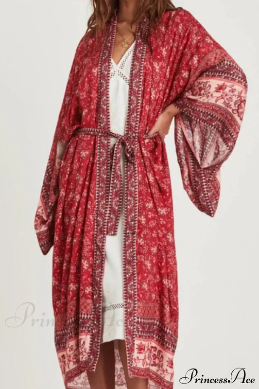 Floral Bat Sleeve Boho Kimono Dress