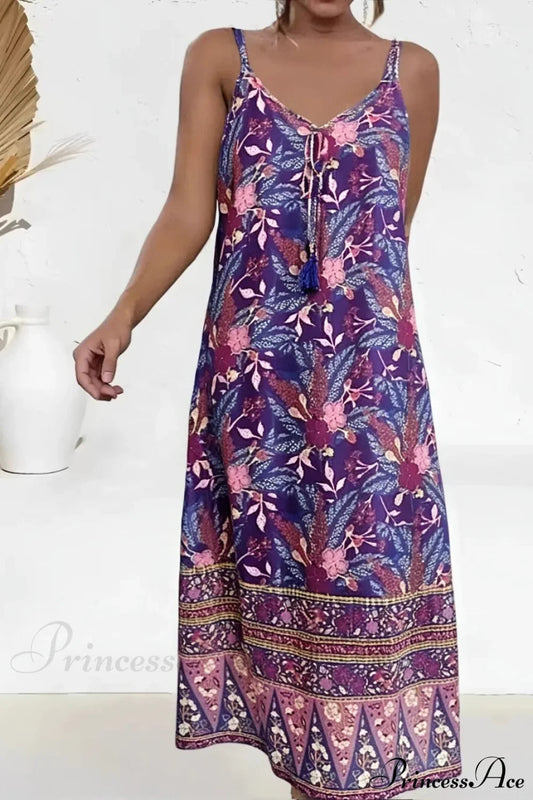 Floral Print Sleeveless Beach Boho Dress