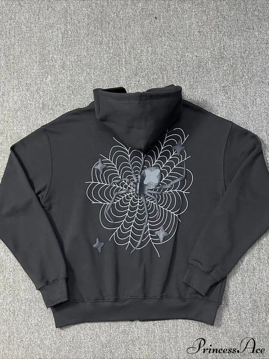 Foam Spider Web Print Fleece Zip Hoodie