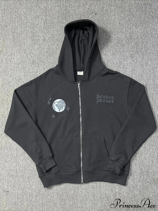 Foam Spider Web Print Fleece Zip Hoodie