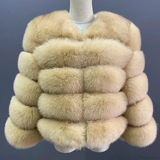Fox Fur Winter Cold Weather Coat Beige / S
