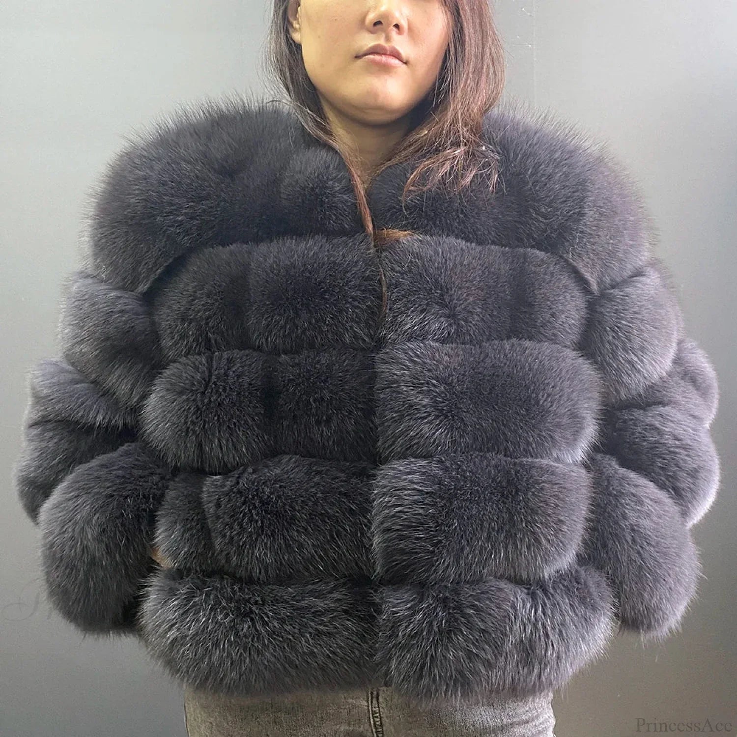 Fox Fur Winter Cold Weather Coat dark grey / S