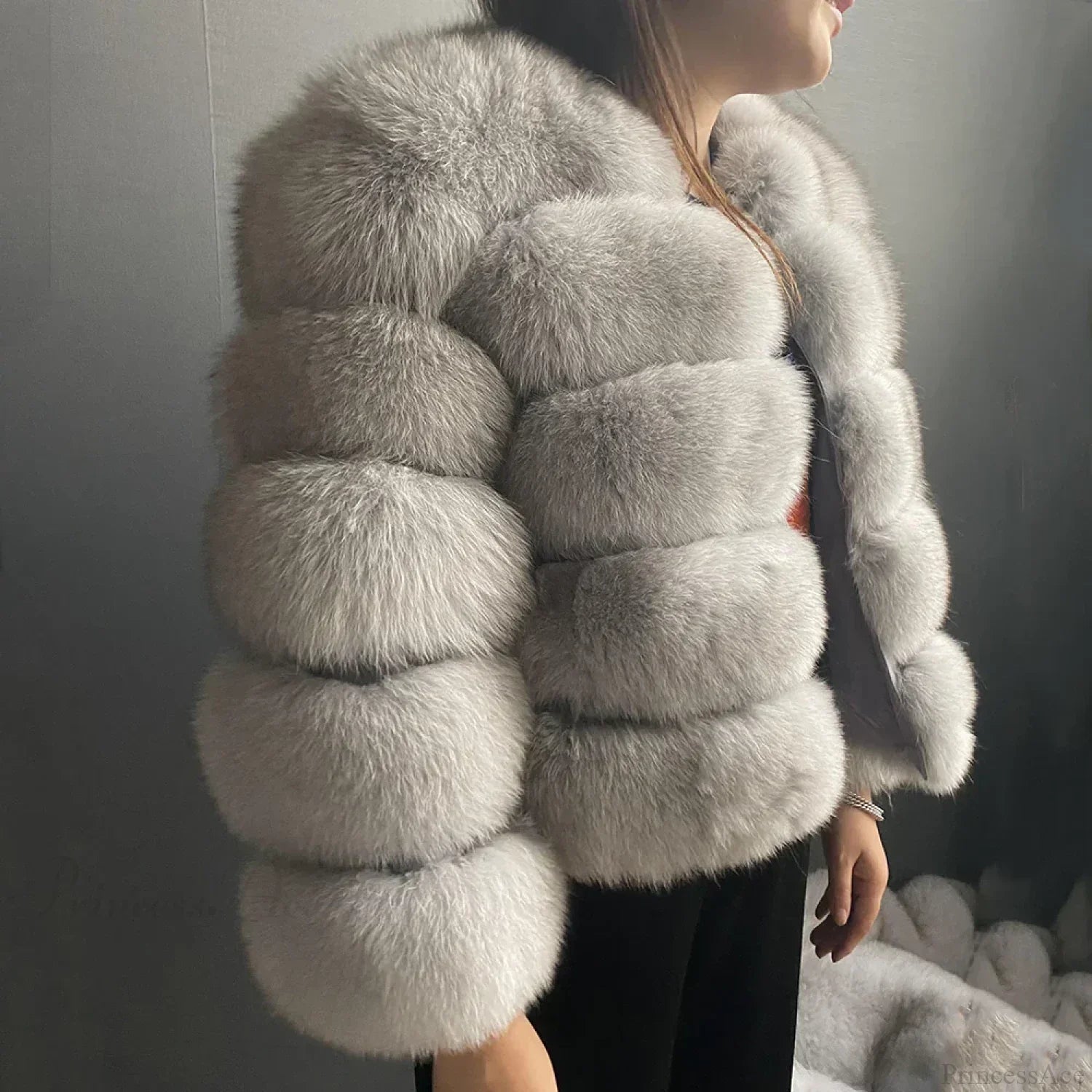 Fox Fur Winter Cold Weather Coat Light grey / S