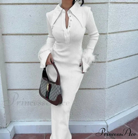 French Y2K Feather Polo Collar Party Dress