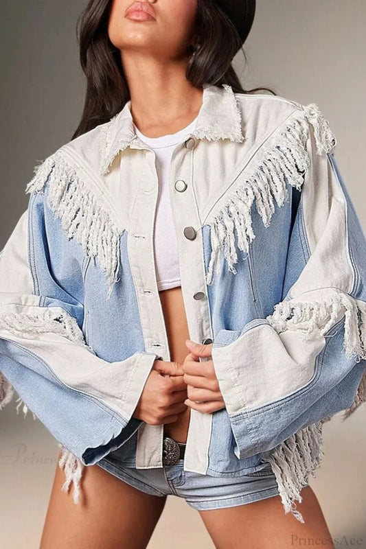 Fringe Paneled Denim Chic Jacket