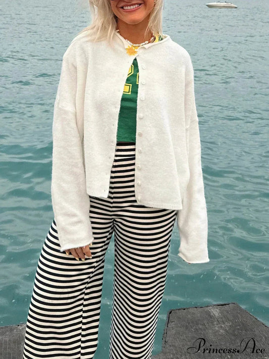 Fuzzy Button-Front Long Sleeve Knit Cardigan