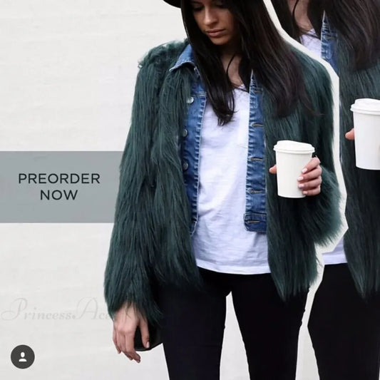 Fuzzy Thick Warm Fluffy Coat Green / S
