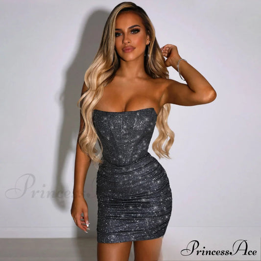 Glamoroshop Night Club Sexy Bodycon Glitter Christmas Party Dress