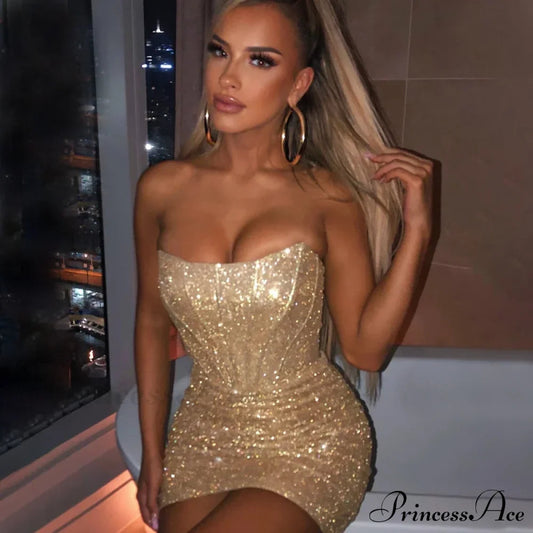 Glamoroshop Night Club Sexy Bodycon Glitter Christmas Party Dress