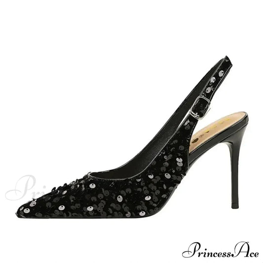 Glitter Luxury Pointed Toe Pumps Golden Thin Heels Sexy Slingback Sandals High Heel