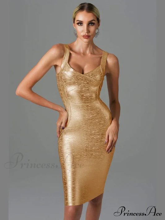 Gold Bronzing Midi Party Dress