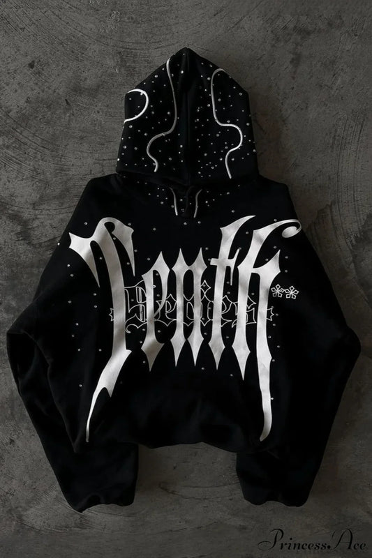 Goth Dark Letter Print Unisex Harajuku Oversized Hoodie