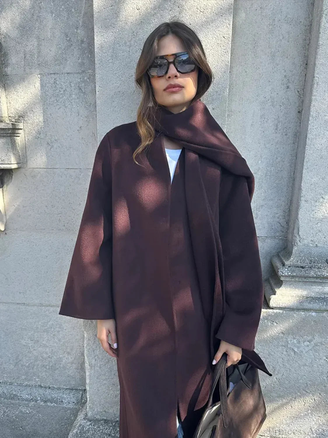 Gray Woolen Turn-Down Collar Overcoat