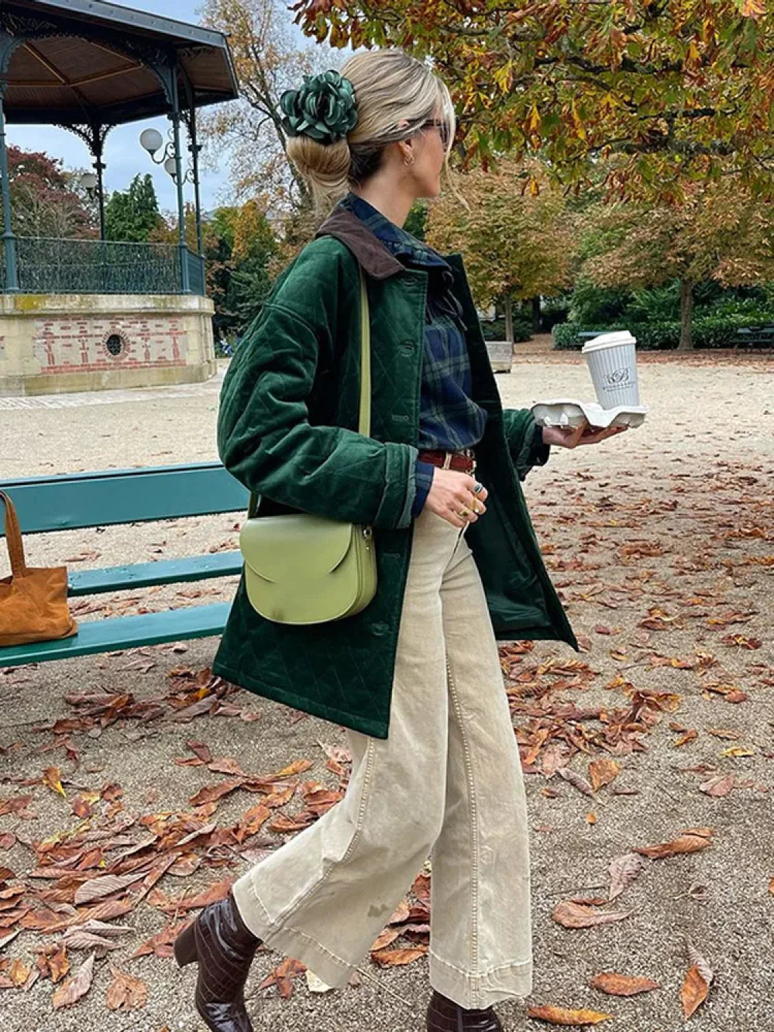 Green Patchwork Cotton Coat