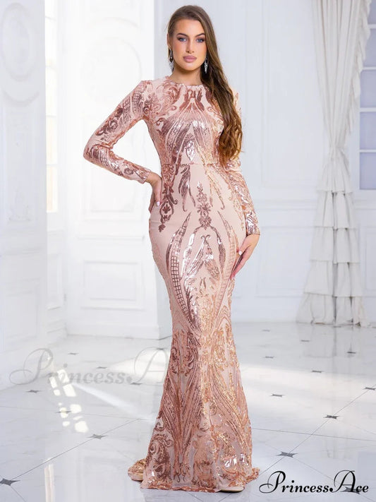 Green Stretch Sequin Long Sleeve Evening Night Prom Dress Bodycon Christmas Party Dress