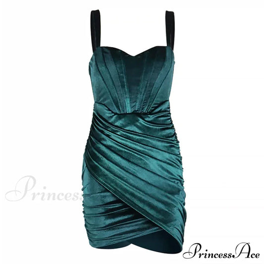 Green Velvet Corsets Party Mini Dress Elegant Spaghetti Strap Bodycon Christmas Party Dress