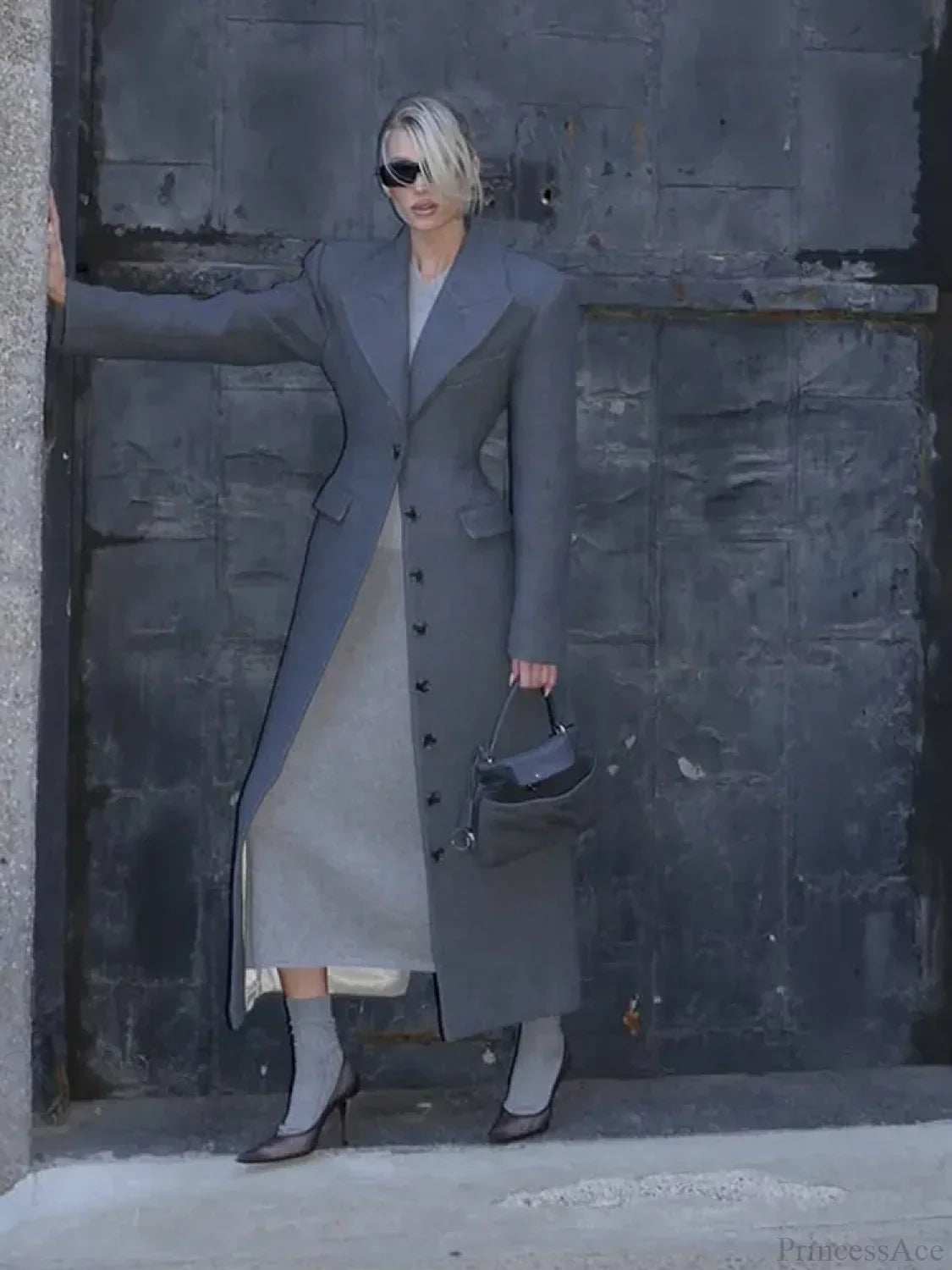 Grey Single Breasted Wool Coat