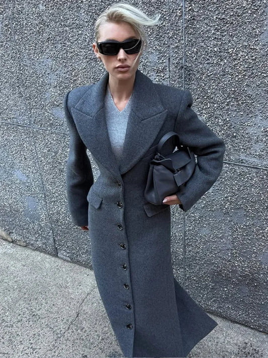 Grey Single Breasted Wool Coat Grey / S