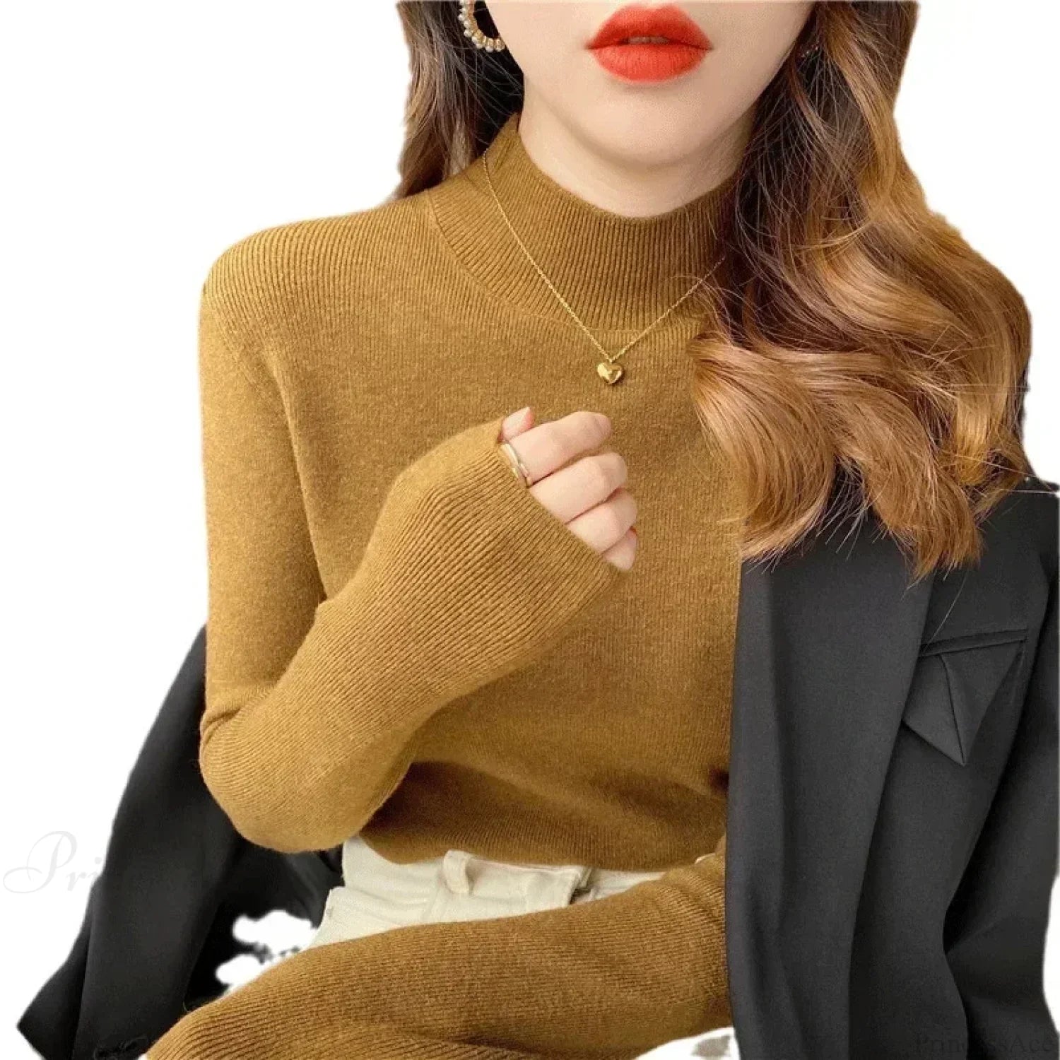 Half High Collar Crochet Y2k Sweater Yellow / One Size