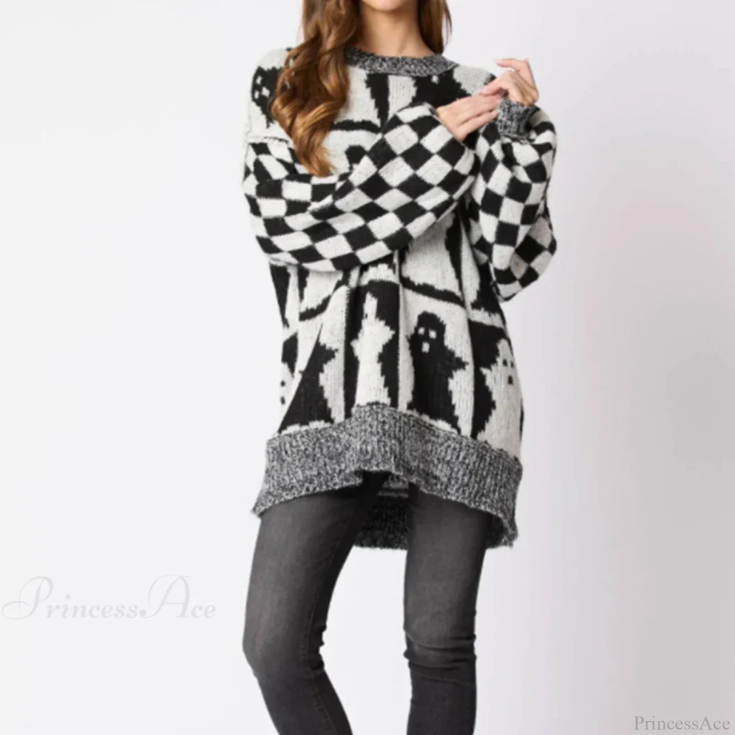 Halloween Christmas Round Neck Long Sleeve Aesthetic Gingerbread Loose Sweater Black / S Sweaters-L