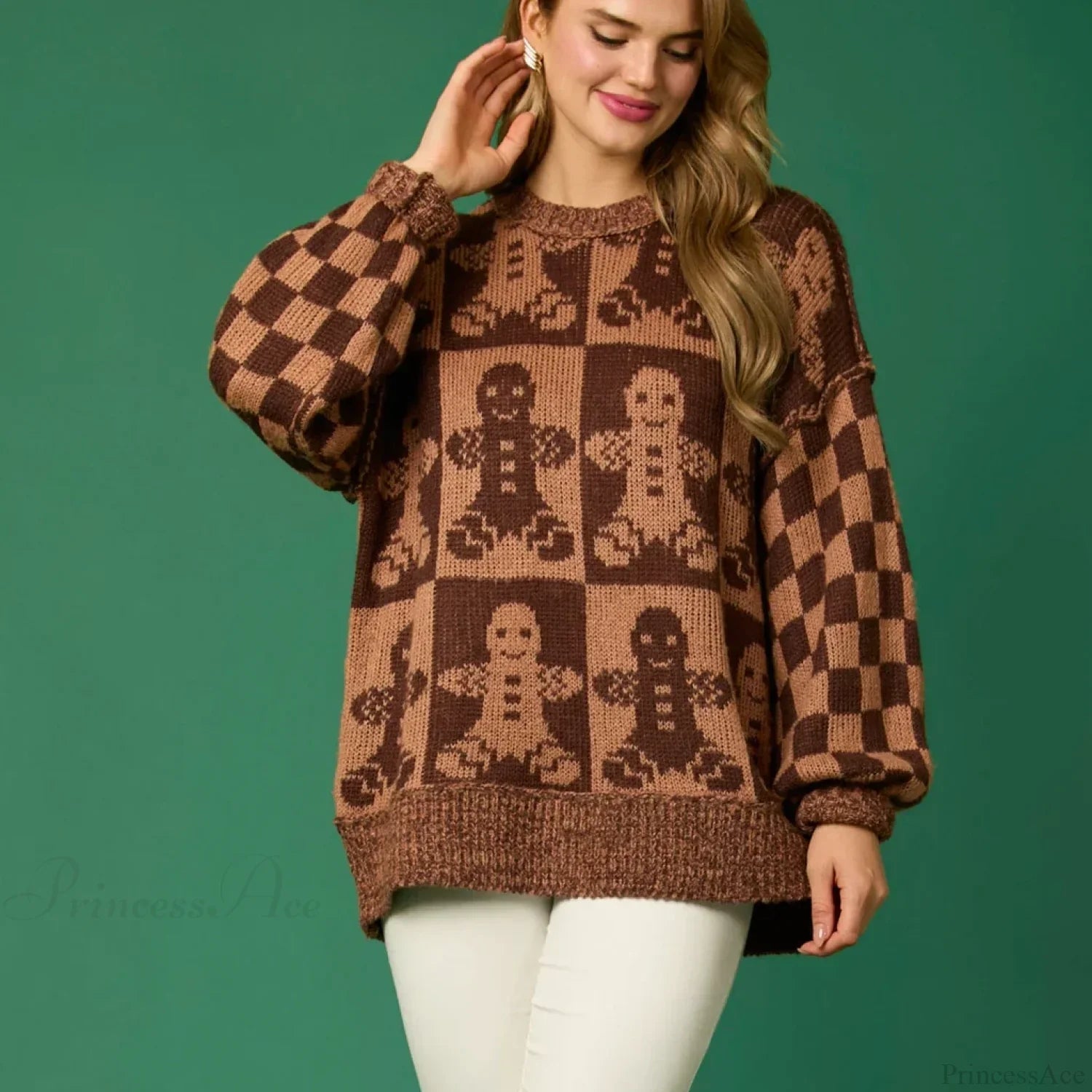 Halloween Christmas Round Neck Long Sleeve Aesthetic Gingerbread Loose Sweater Brown / S Sweaters-L