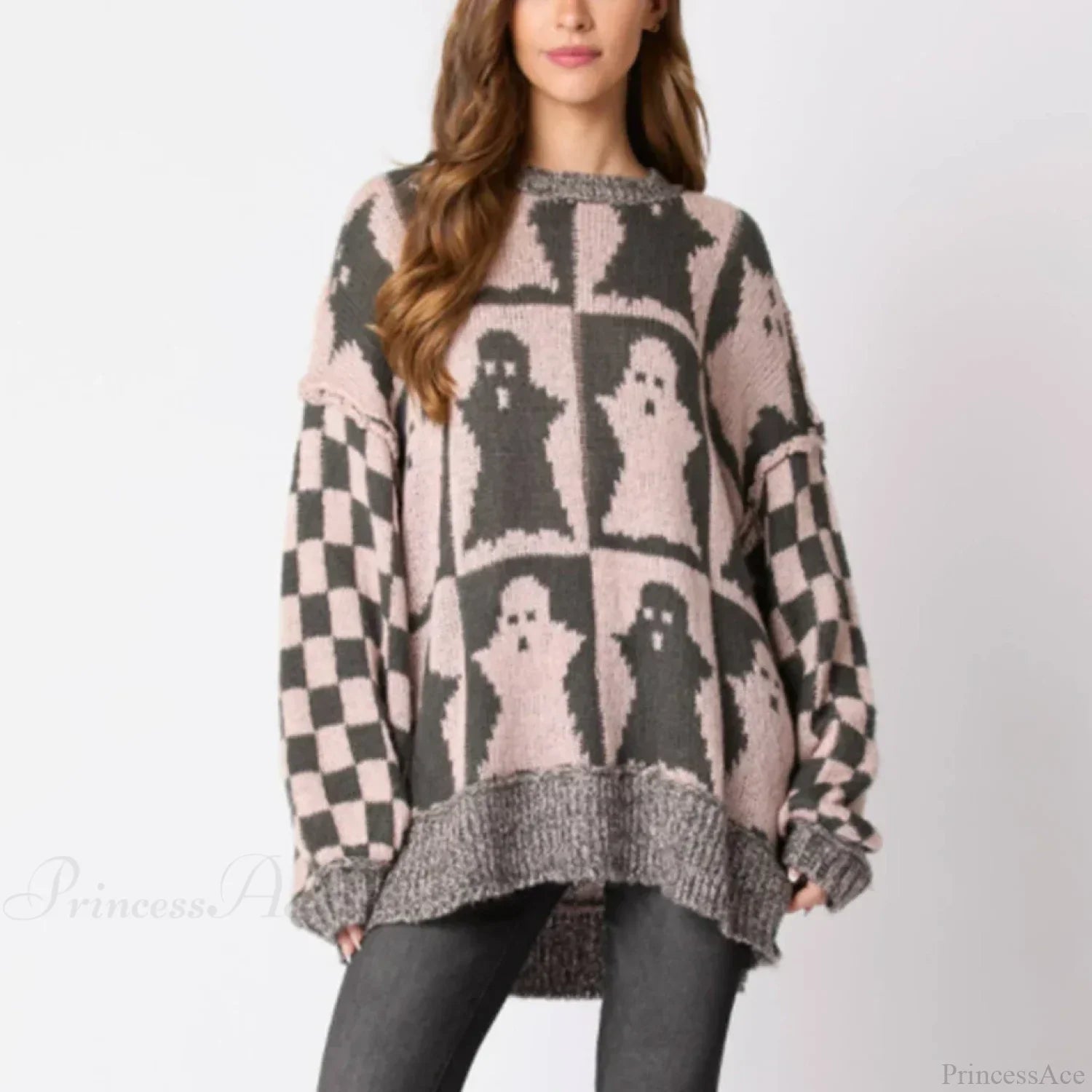 Halloween Christmas Round Neck Long Sleeve Aesthetic Gingerbread Loose Sweater Grey / S Sweaters-L