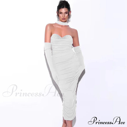 Halter Bodycon Ruffle Mesh Party Dress