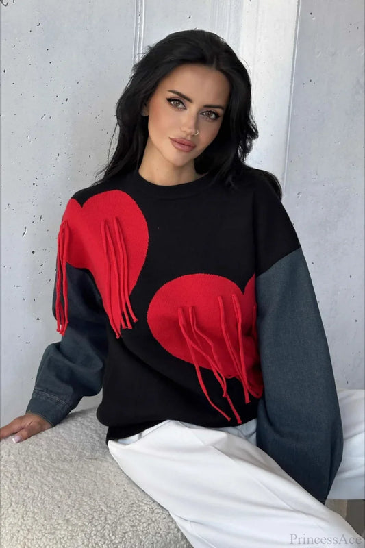 Heart Fringe Loose Chic Knit Sweater